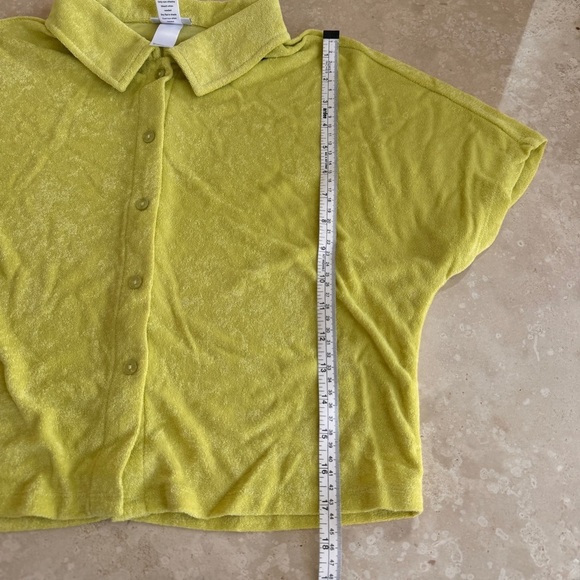 Andie Swim Cropped Button Up Yellow Terry Short Sleeve Collar Women Size S - Picture 10 of 14